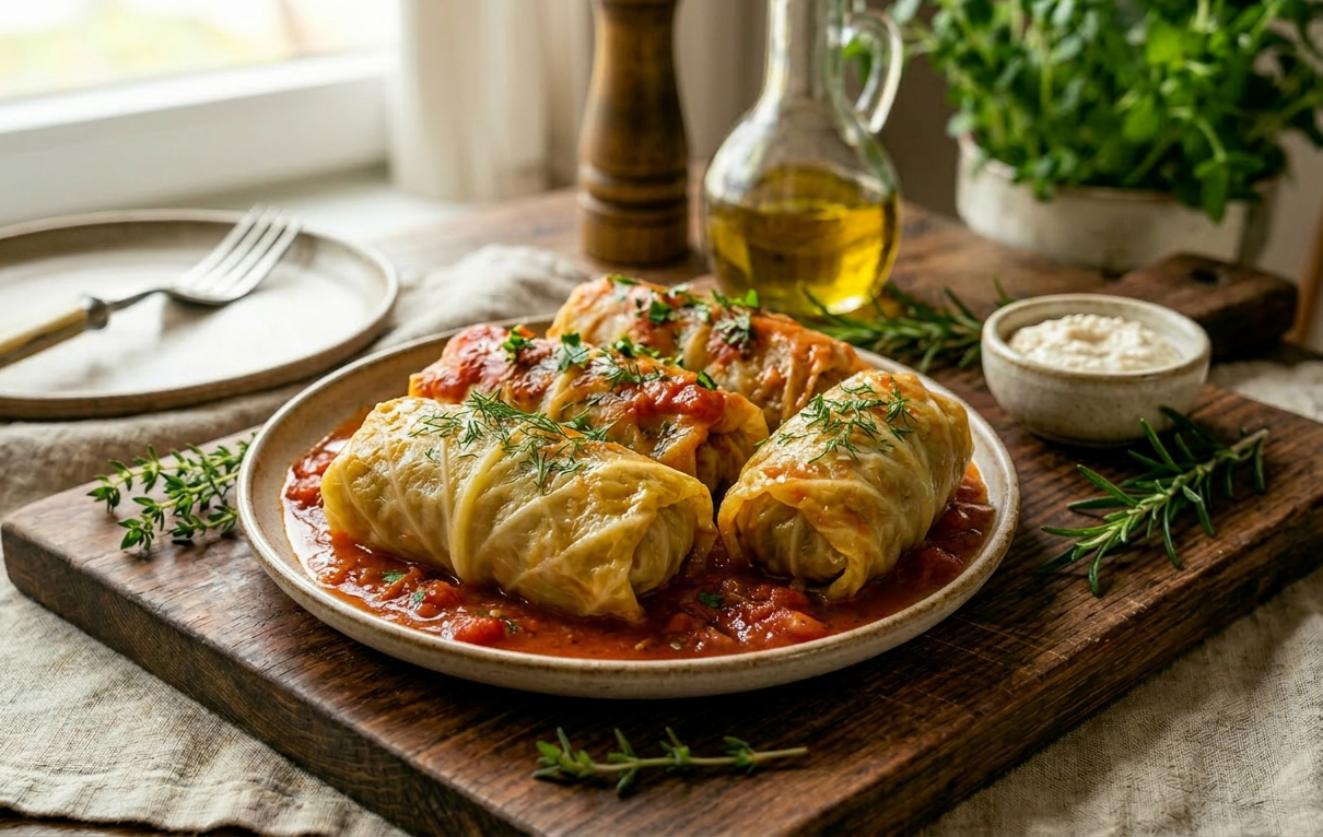 Meat stuffed Cabbage Rolls (Gołąbki)