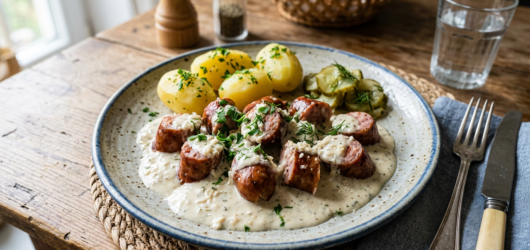 Sausages in horseradish sauce (kiełbasa w sosie chrzanowym)